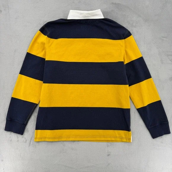 Vintage Polo Ralph Lauren Custom Fit Rugby Shirt Navy Yellow Striped Mens XL - Picture 6 of 15